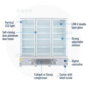 Supermarket Upright Glass Door Display Freezer Showcase